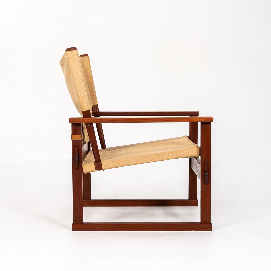 1950s Safari Armchair and Ottoman by Poul Hundevad for Vamdrup Stolefabrik in Canvas and Teak