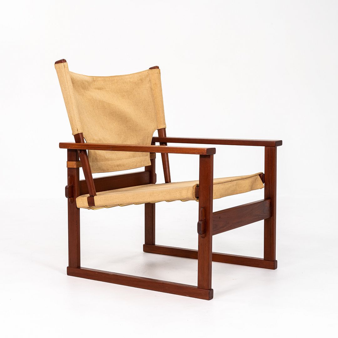 1950s Safari Armchair and Ottoman by Poul Hundevad for Vamdrup Stolefabrik in Canvas and Teak