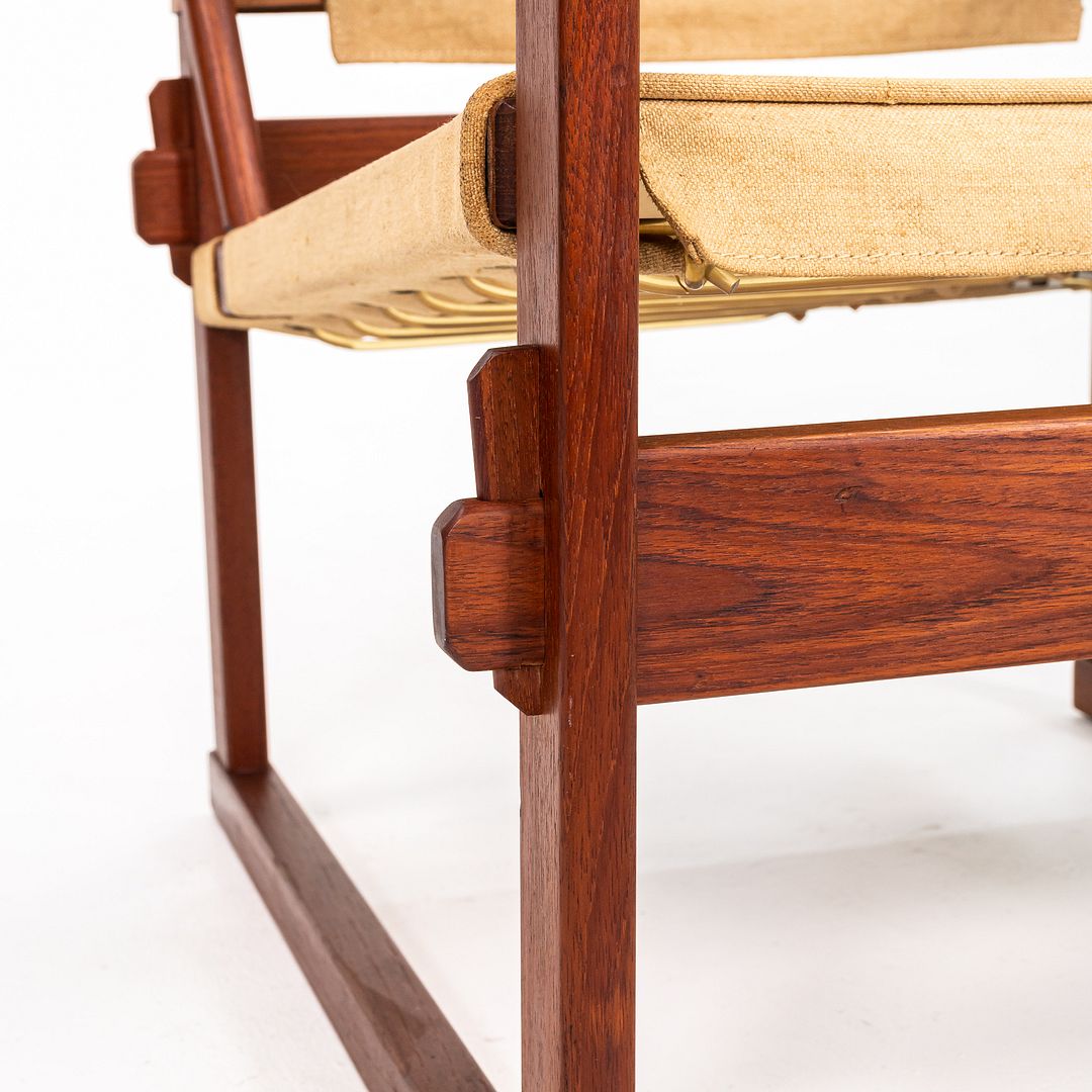 1950s Safari Armchair and Ottoman by Poul Hundevad for Vamdrup Stolefabrik in Canvas and Teak