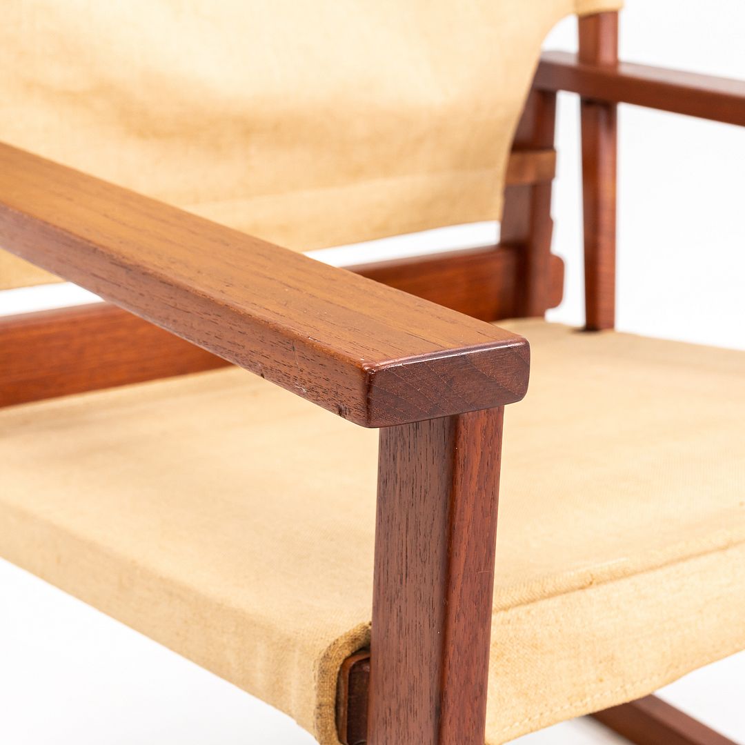 1950s Safari Armchair and Ottoman by Poul Hundevad for Vamdrup Stolefabrik in Canvas and Teak