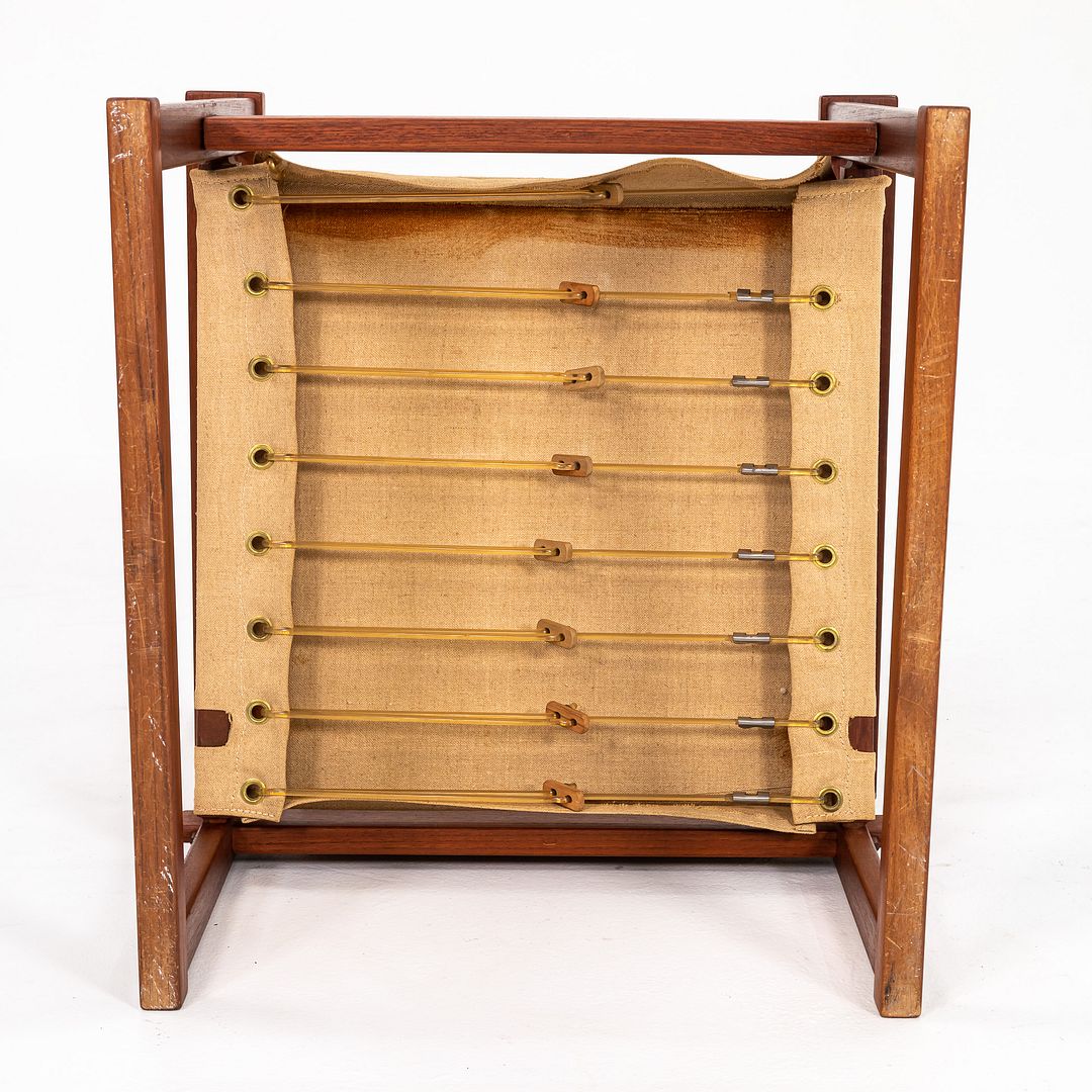 1950s Safari Armchair and Ottoman by Poul Hundevad for Vamdrup Stolefabrik in Canvas and Teak