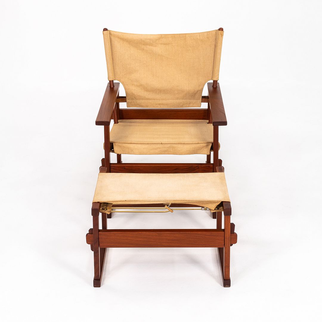 1950s Safari Armchair and Ottoman by Poul Hundevad for Vamdrup Stolefabrik in Canvas and Teak