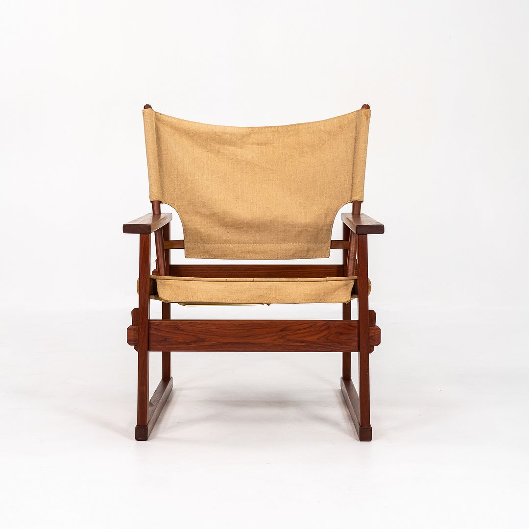 1950s Safari Armchair and Ottoman by Poul Hundevad for Vamdrup Stolefabrik in Canvas and Teak