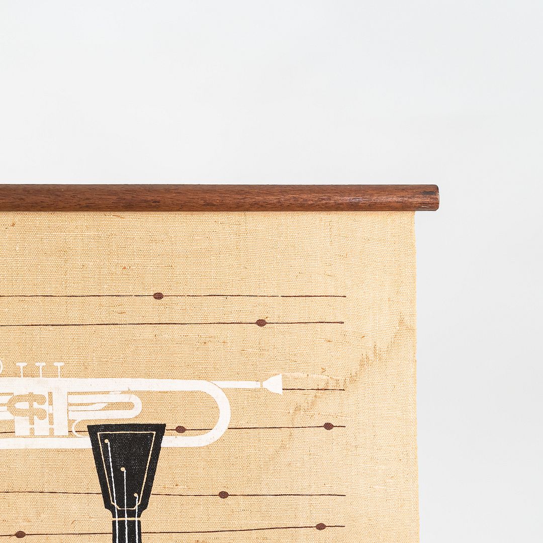 C. 1960s Ross F. Littell Linen Scroll Wall Hanging of Instruments, Example #1