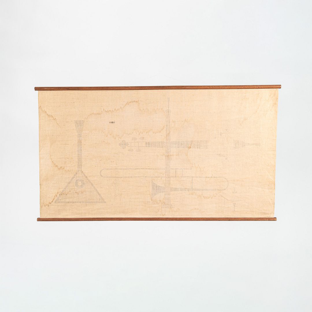 C. 1960s Ross F. Littell Linen Scroll Wall Hanging of Instruments, Example #1