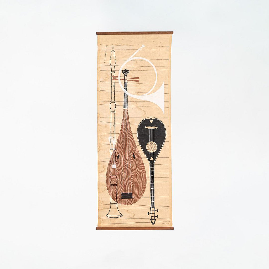 C. 1960s Ross F. Littell Linen Scroll Wall Hanging of Instruments, Example #2