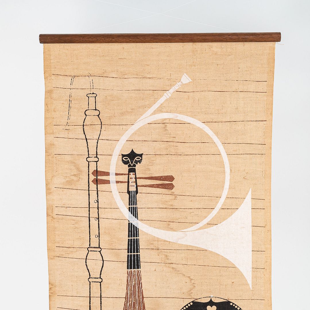 C. 1960s Ross F. Littell Linen Scroll Wall Hanging of Instruments, Example #2