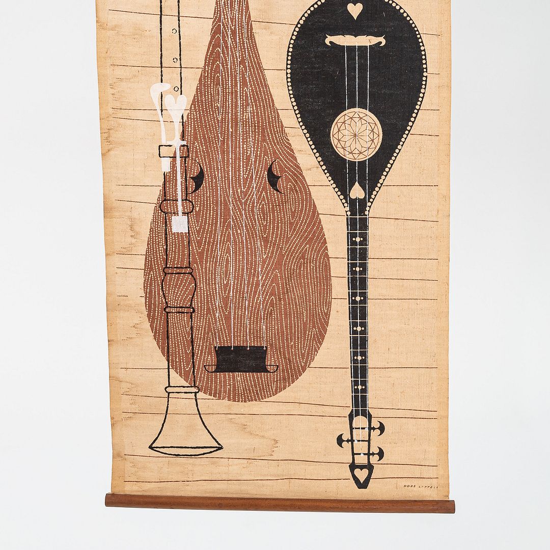 C. 1960s Ross F. Littell Linen Scroll Wall Hanging of Instruments, Example #2