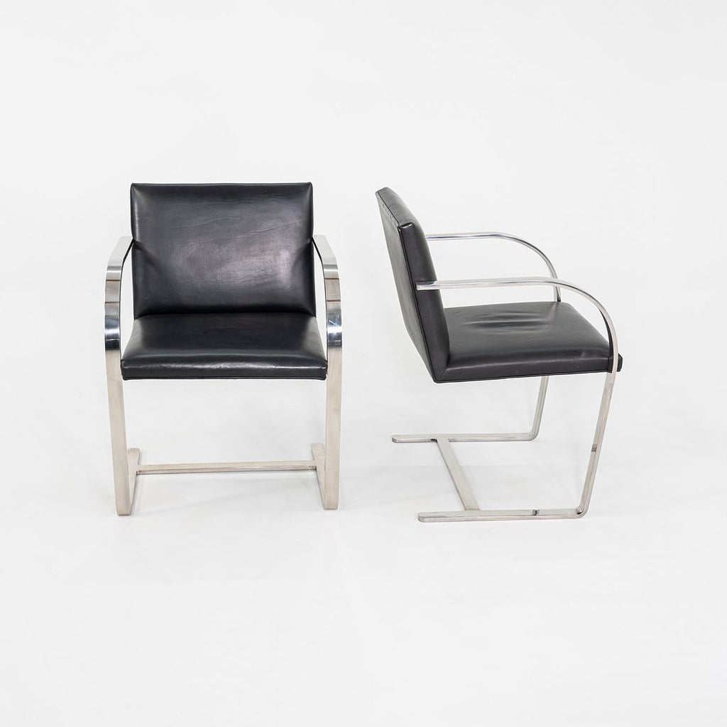 SOLD 1990s Mies Van Der Rohe for Knoll Brno Dining Arm Chairs in Black Leather 6x Available