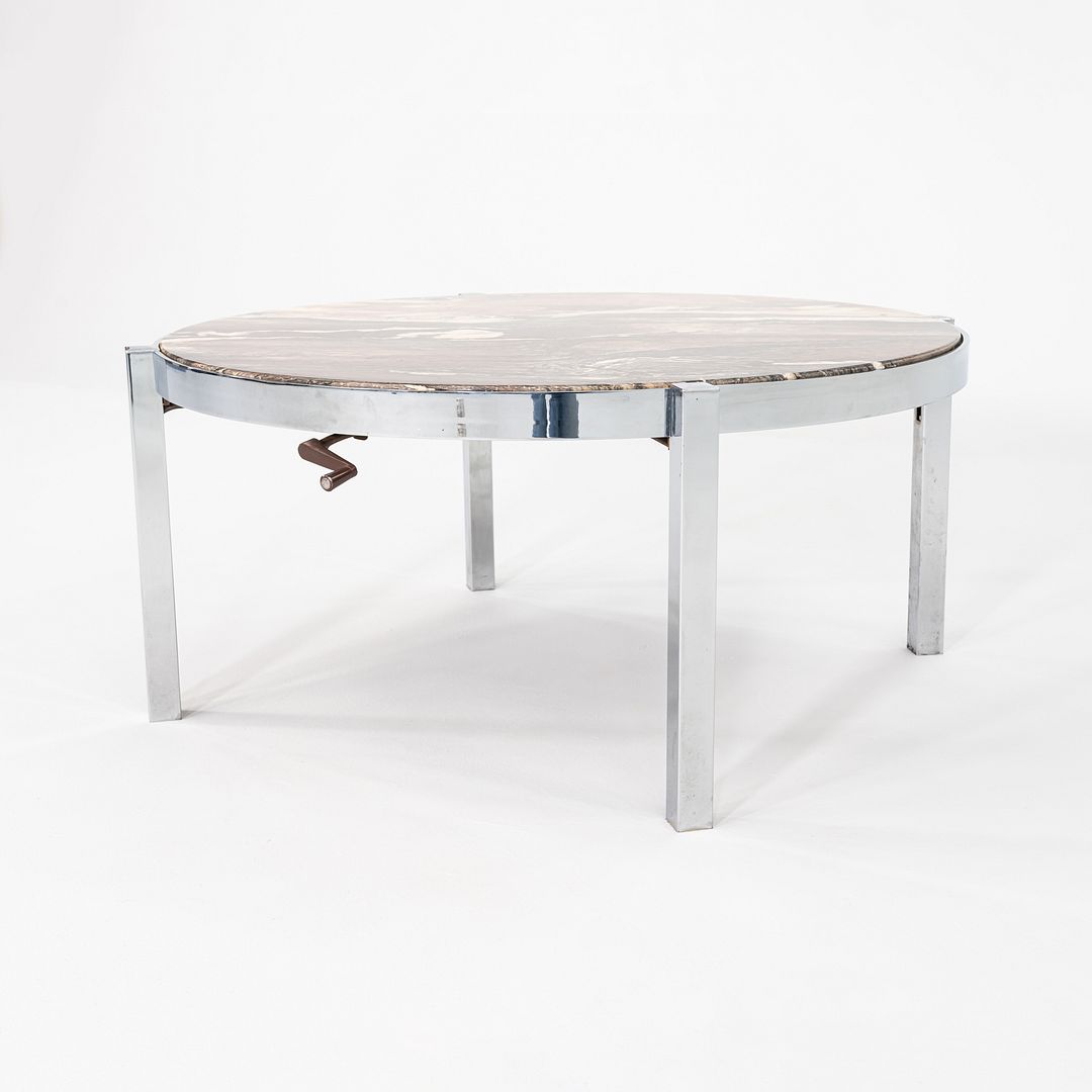 1970s Cipollino Ondulato Marble and Chromed Steel Coffee Table 42 Inch Diameter