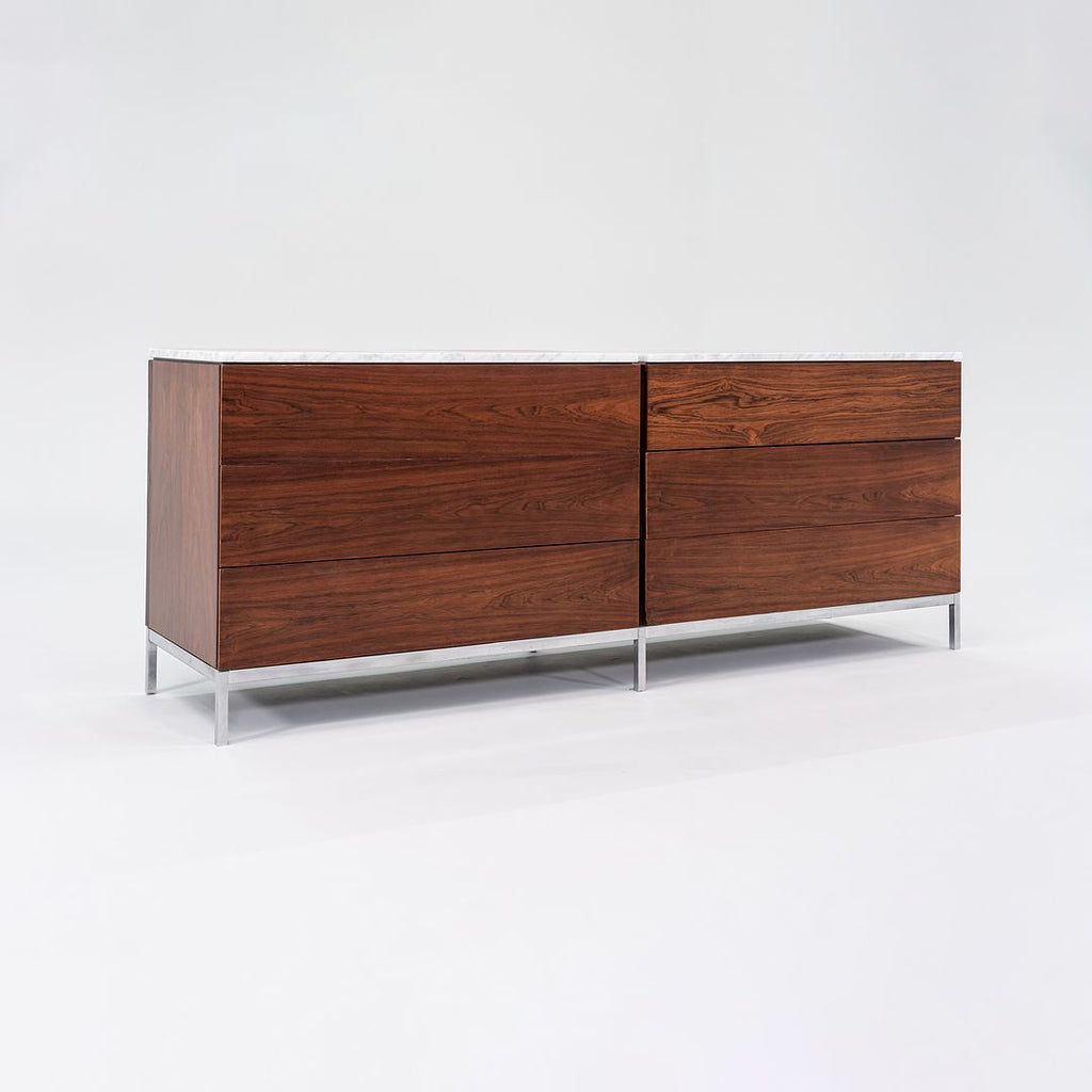 1950s Six-Drawer Rosewood Dresser Cabinet by Florence Knoll for Knoll in Brazilian Rosewood and White Marble