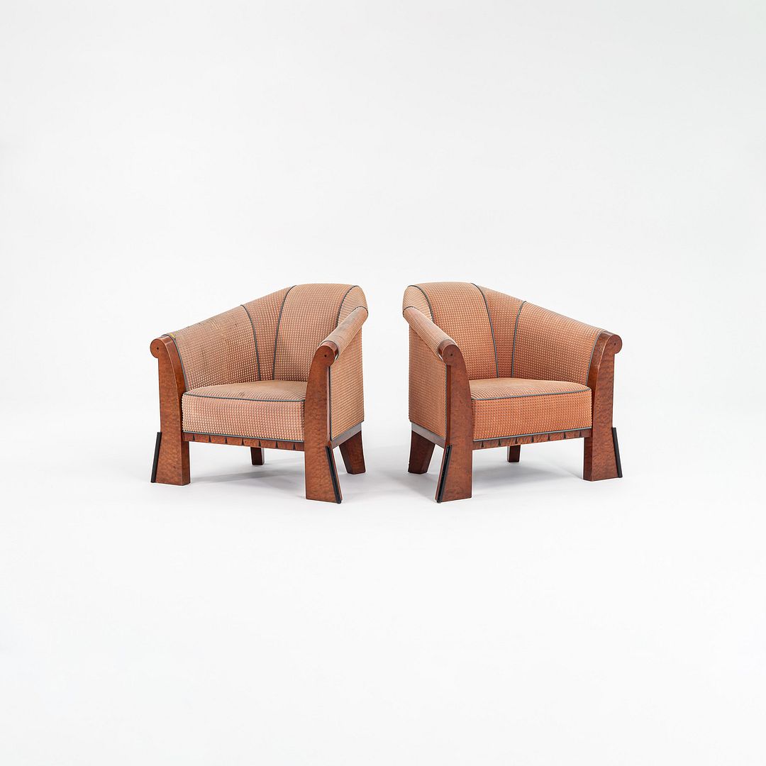1980s Pair of Postmodern Birdseye Maple Lounge Chairs by Michael Graves for Sunar Hauserman