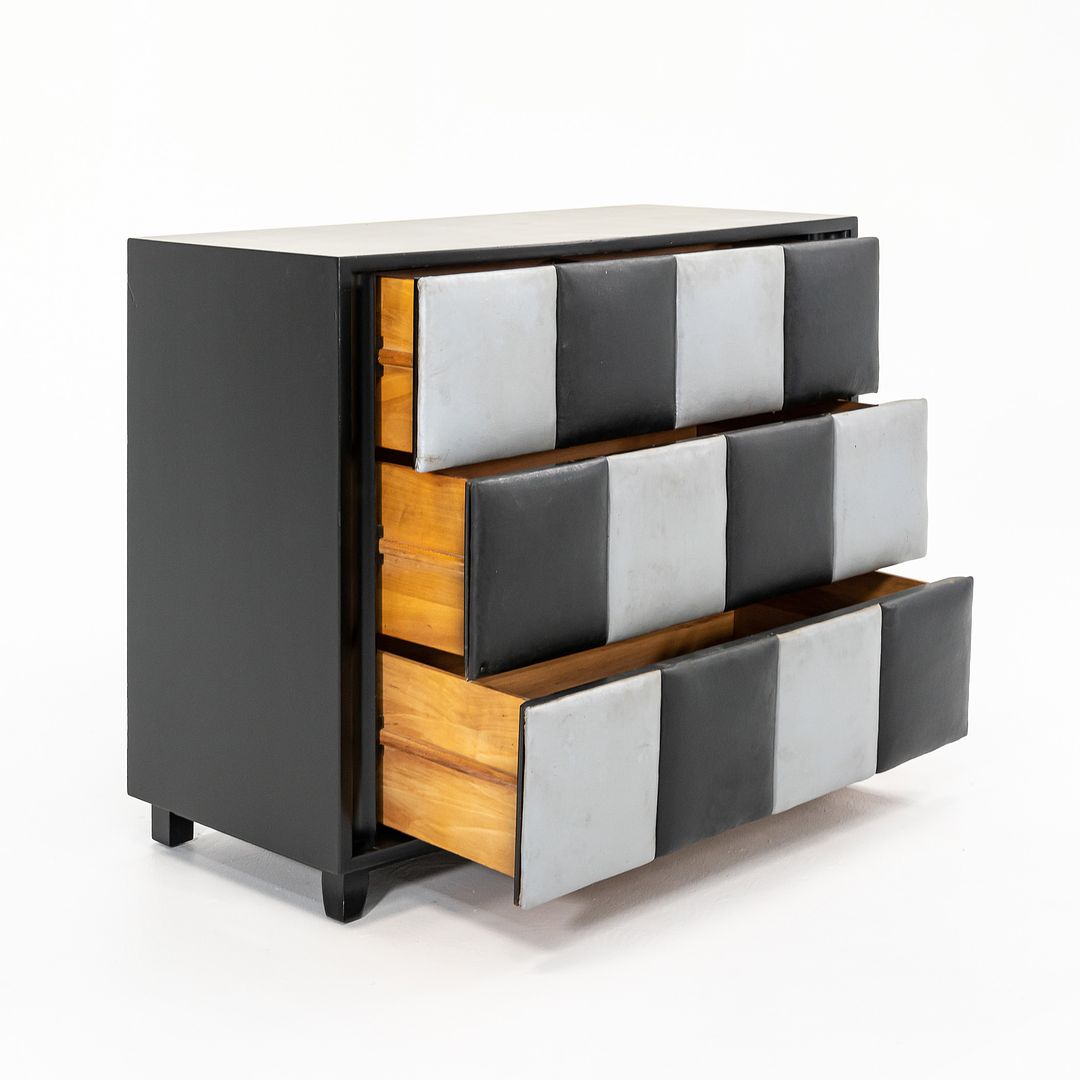 1940s 4140 3-Drawer Chest / Dresser Cabinet by Gilbert Rohde for Herman Miller in Ebonized Wood with Leatherette Front