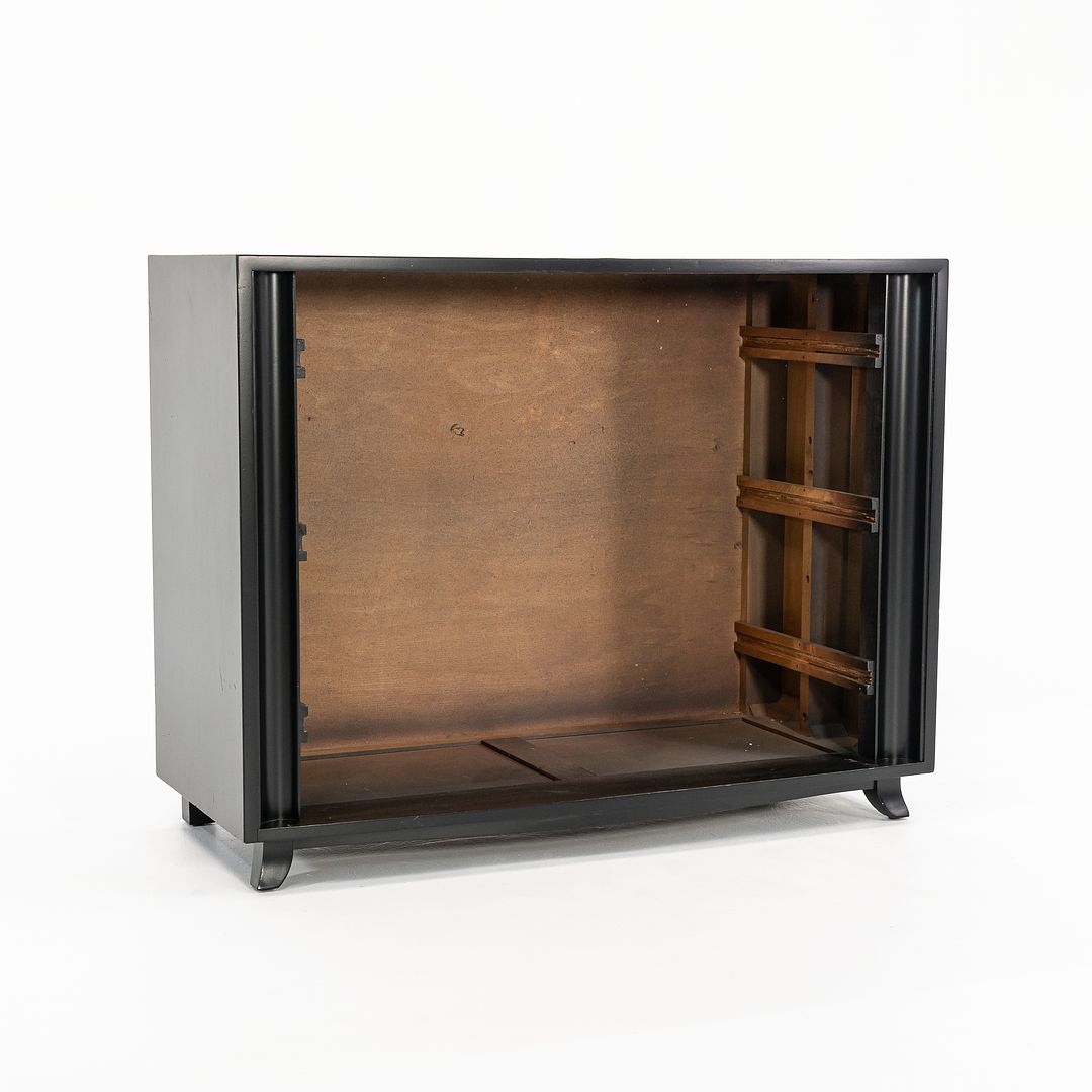 1940s 4140 3-Drawer Chest / Dresser Cabinet by Gilbert Rohde for Herman Miller in Ebonized Wood with Leatherette Front