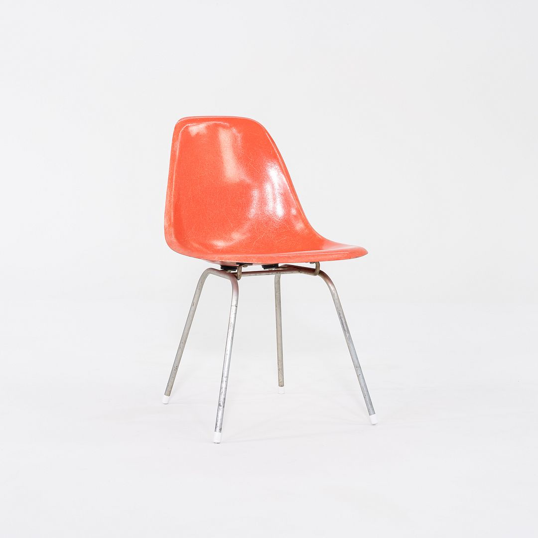 1958 Pair of Herman Miller Eames Fiberglass Dining Shell Chair in Red / Orange