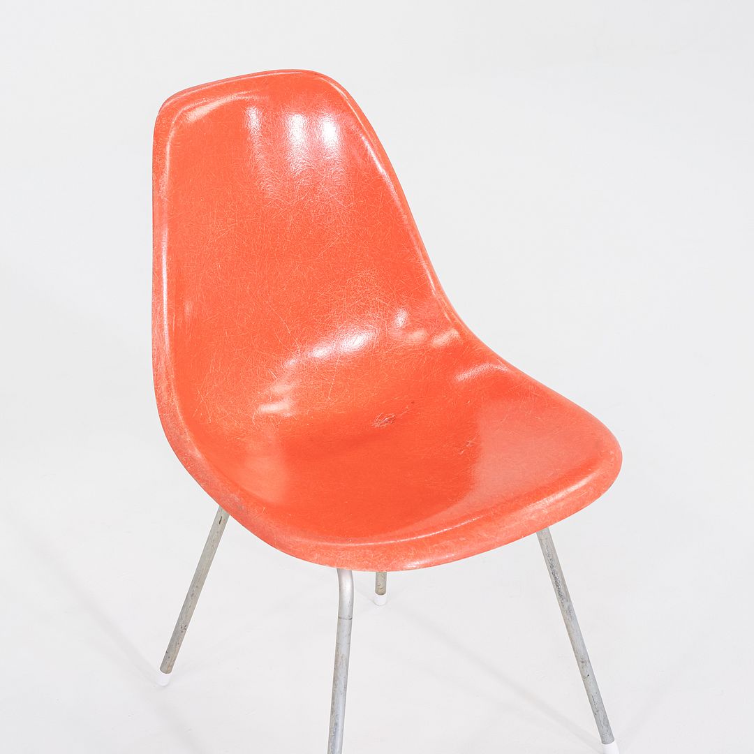 1958 Pair of Herman Miller Eames Fiberglass Dining Shell Chair in Red / Orange