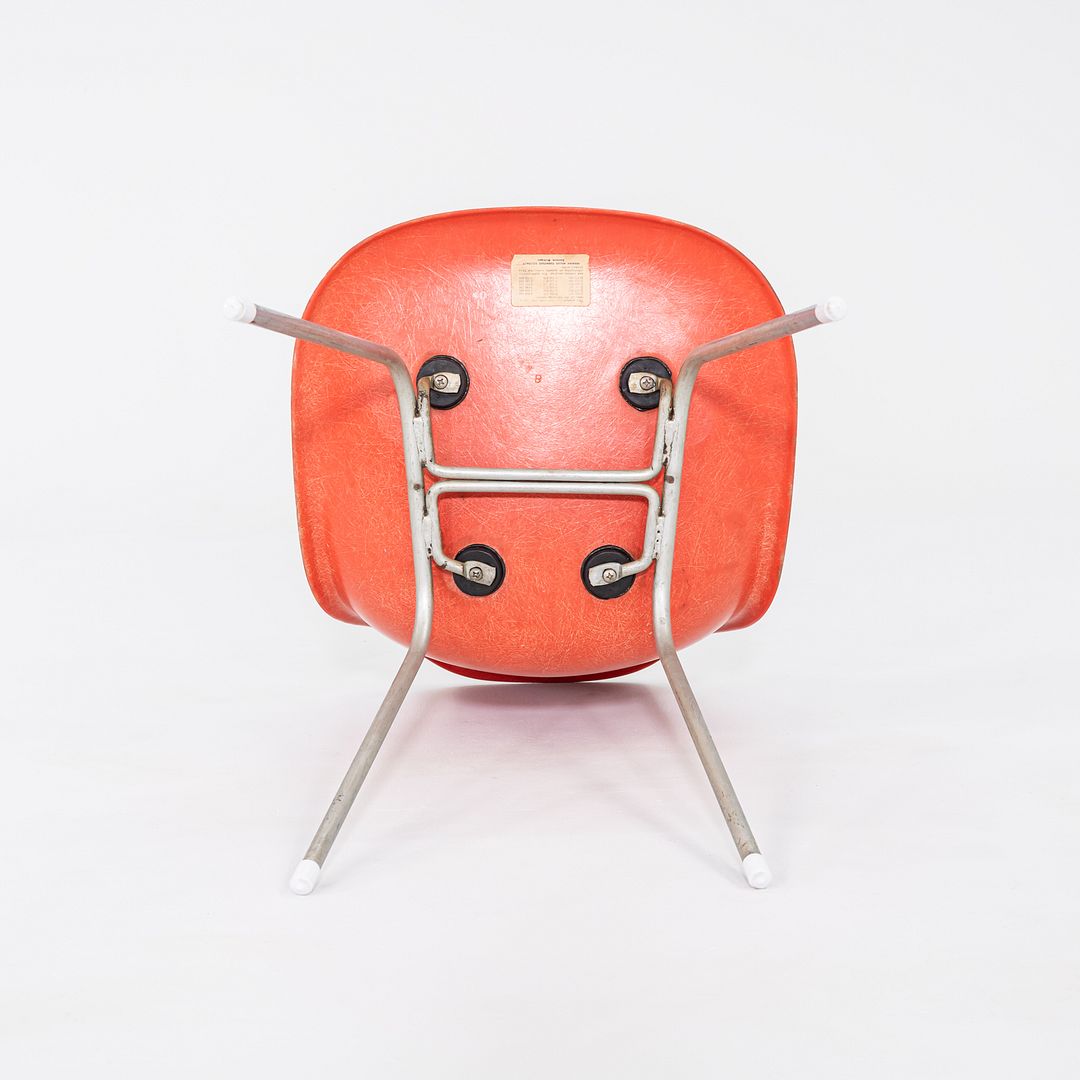 1958 Pair of Herman Miller Eames Fiberglass Dining Shell Chair in Red / Orange