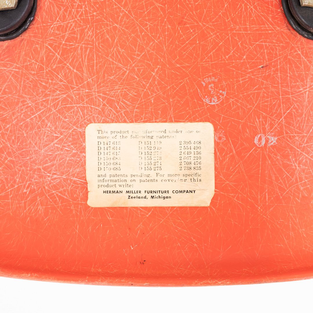 1958 Pair of Herman Miller Eames Fiberglass Dining Shell Chair in Red / Orange