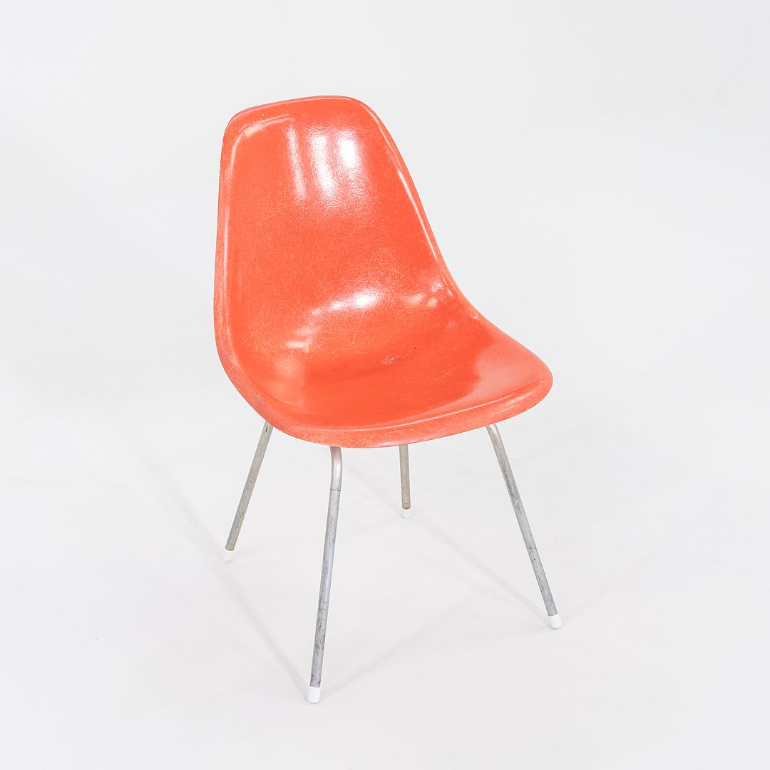 1958 Pair of Herman Miller Eames Fiberglass Dining Shell Chair in Red / Orange