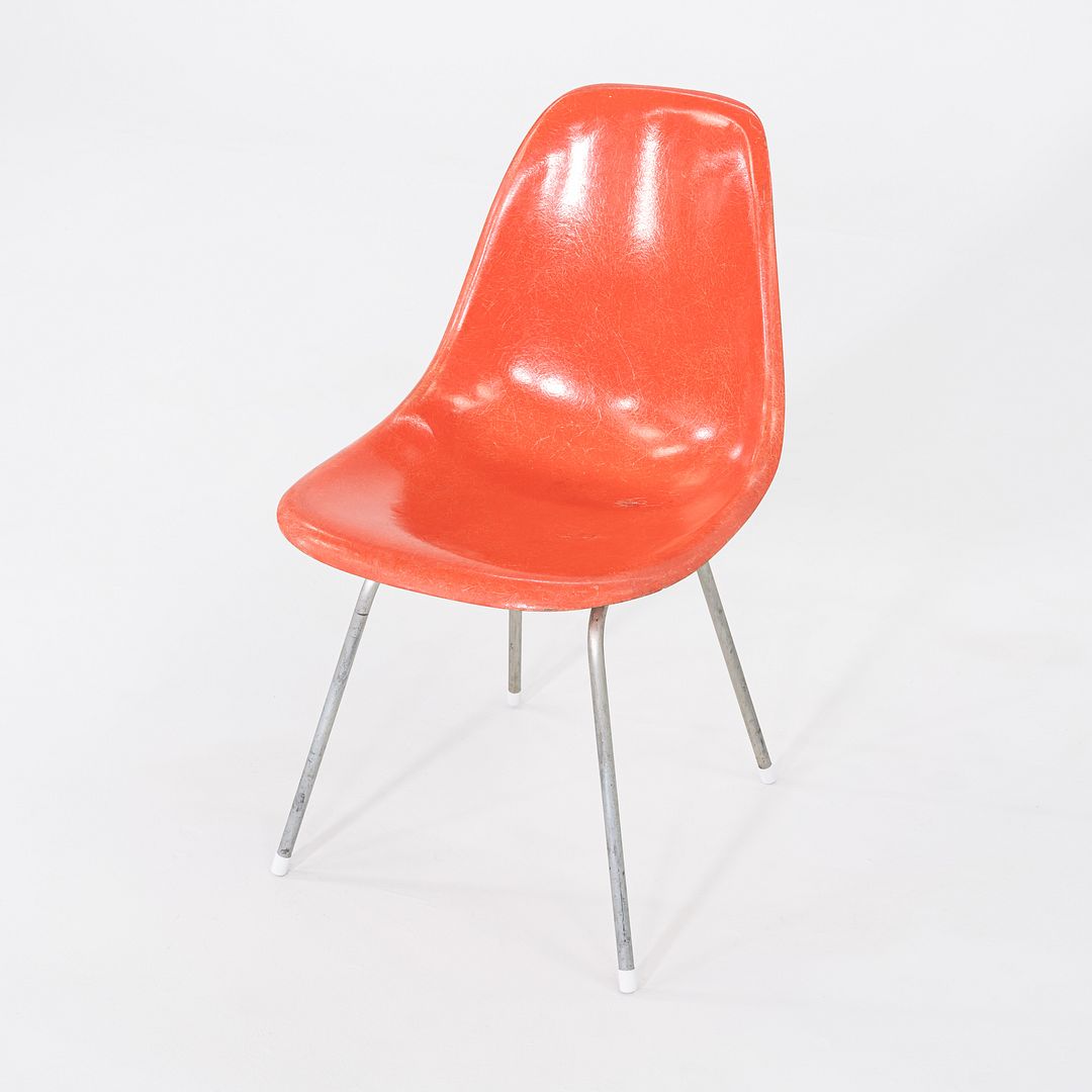 1958 Pair of Herman Miller Eames Fiberglass Dining Shell Chair in Red / Orange