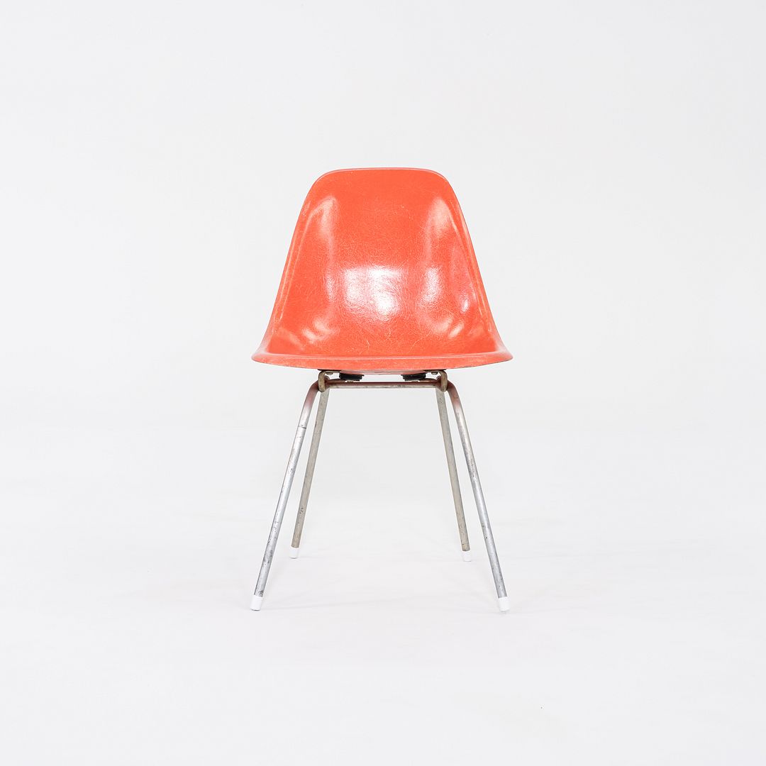 1958 Pair of Herman Miller Eames Fiberglass Dining Shell Chair in Red / Orange