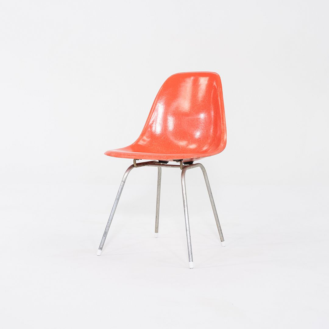 1958 Pair of Herman Miller Eames Fiberglass Dining Shell Chair in Red / Orange