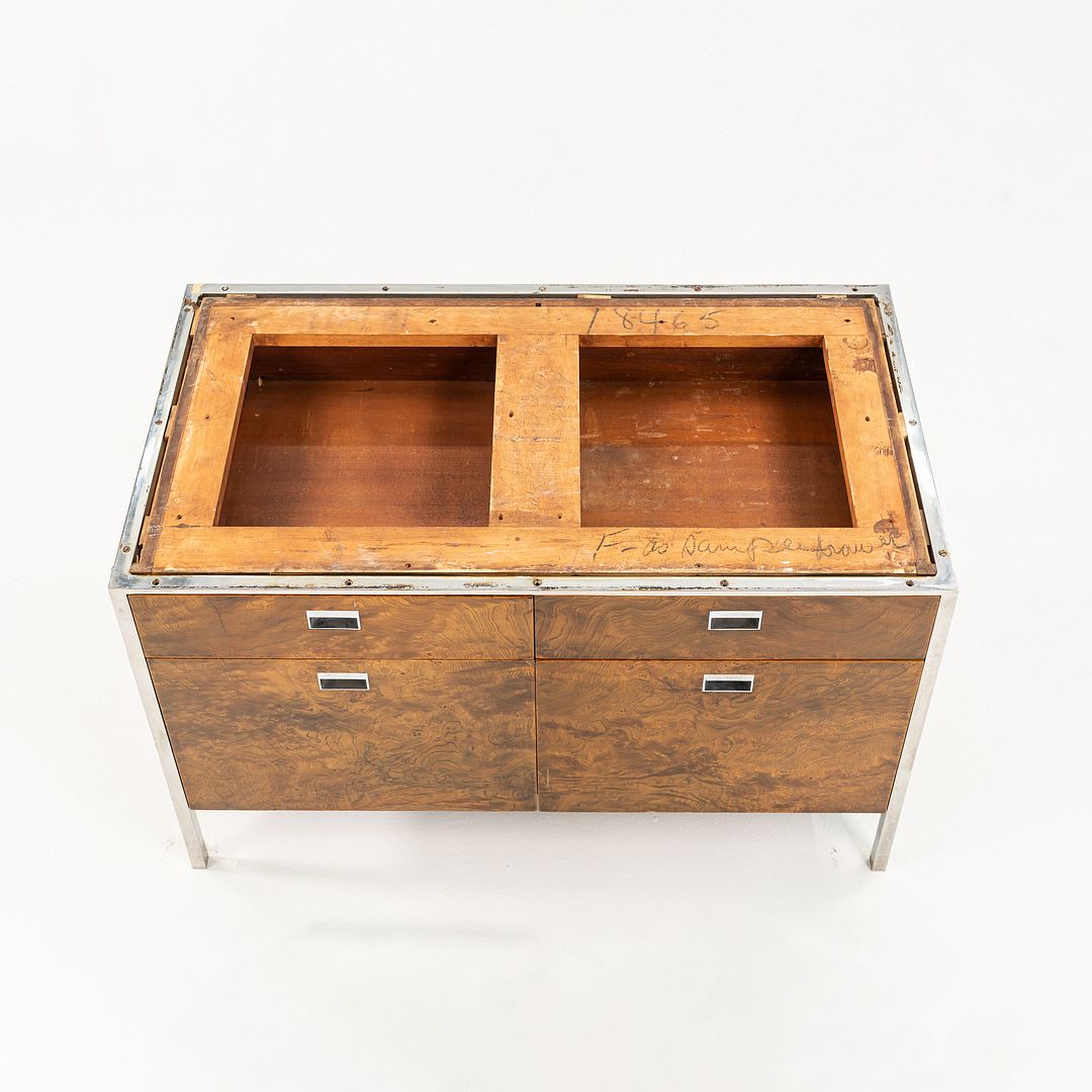 1965 Olive Ash Burl 2-Position Credenza Cabinet by Gordon Bunshaft of SOM for Chase Manhattan Bank