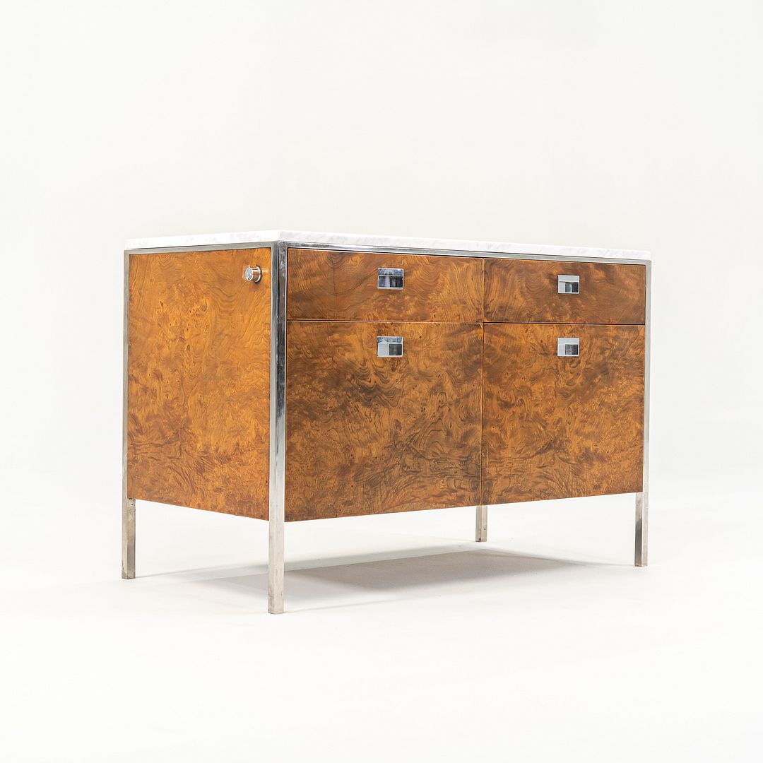 1965 Olive Ash Burl 2-Position Credenza Cabinet by Gordon Bunshaft of SOM for Chase Manhattan Bank