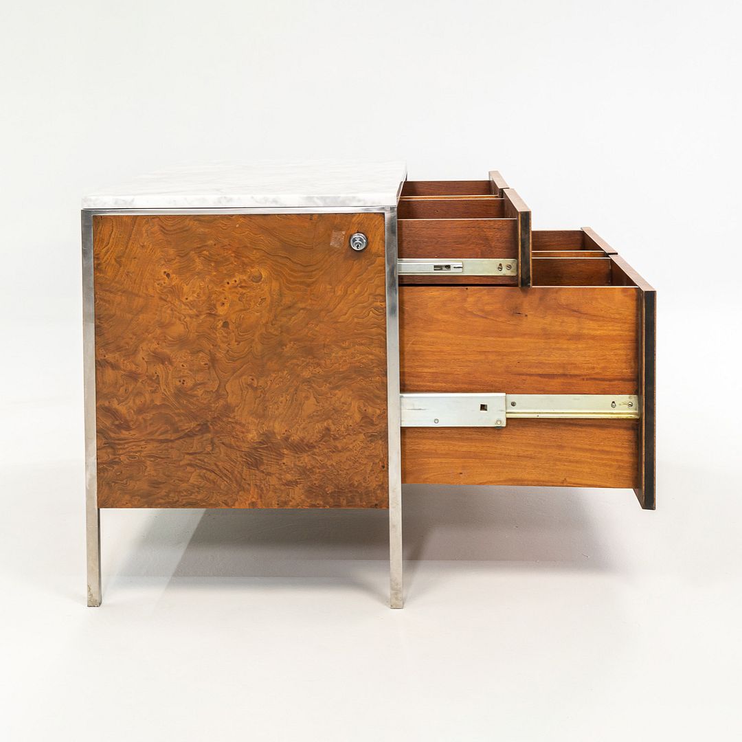1965 Olive Ash Burl 2-Position Credenza Cabinet by Gordon Bunshaft of SOM for Chase Manhattan Bank
