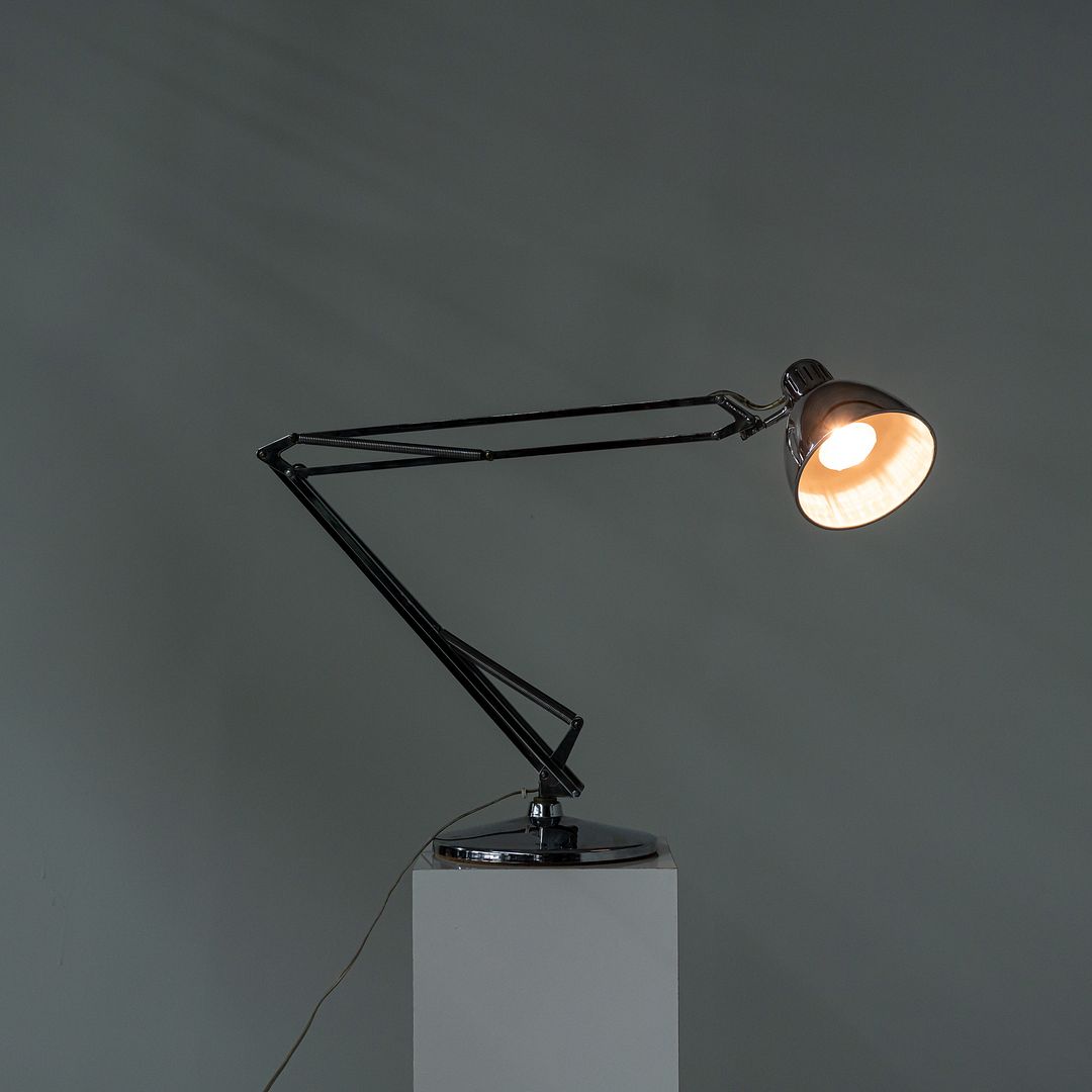 SOLD 1980s Luxo ASA Norwegian Chrome Table Lamp with Weighted Base by Jac Jacobsen