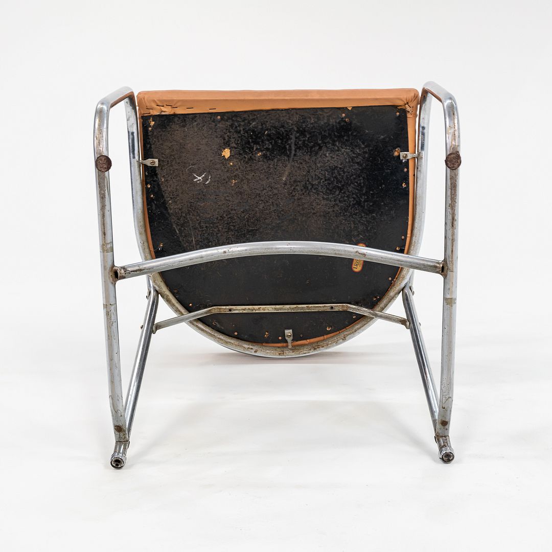 1950s Set of Four Lewis Larsen for Lloyd Loom Steel Dining Chairs w/ Oil Cloth