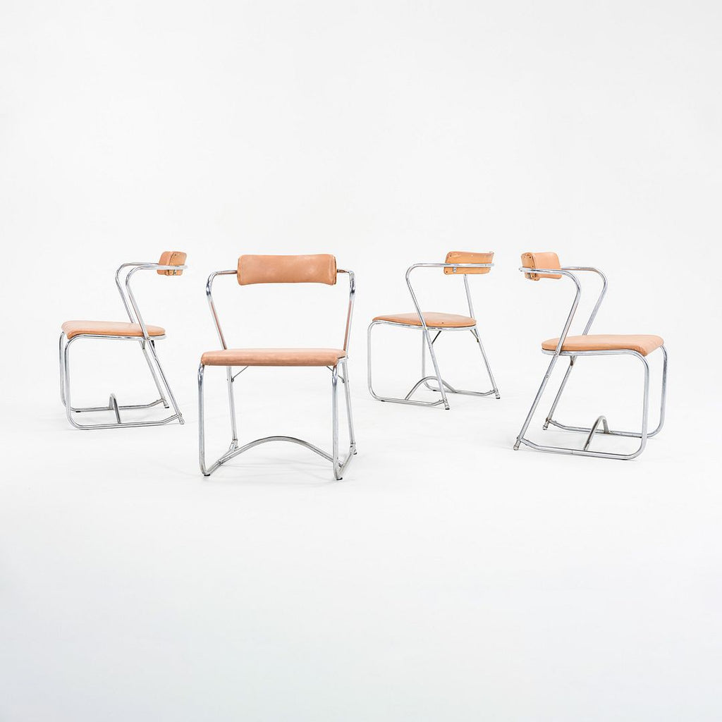 1950s Set of Four Lewis Larsen for Lloyd Loom Steel Dining Chairs w/ Oil Cloth