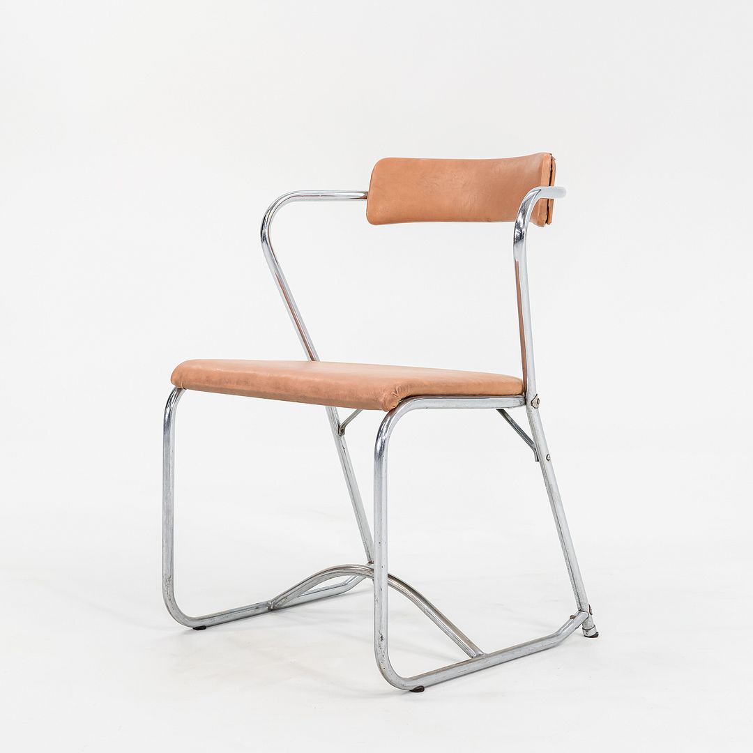 1950s Set of Four Lewis Larsen for Lloyd Loom Steel Dining Chairs w/ Oil Cloth