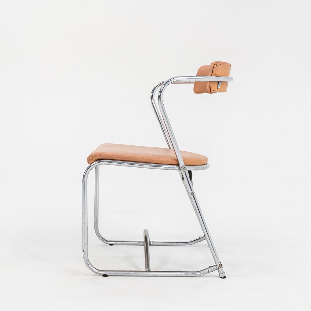 1950s Set of Four Lewis Larsen for Lloyd Loom Steel Dining Chairs w/ Oil Cloth