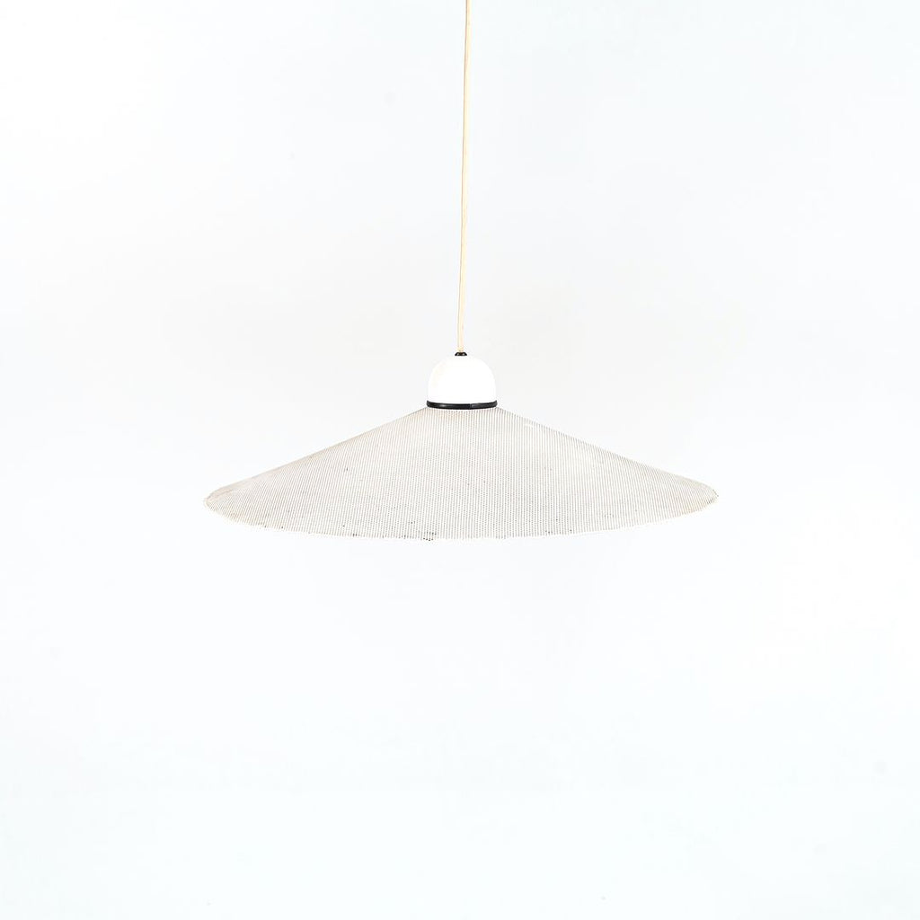 1980s Perforated Metal Pendant Lamp by Ron Rezek for Ron Rezek Lighting Aluminum, Plastic, Wire