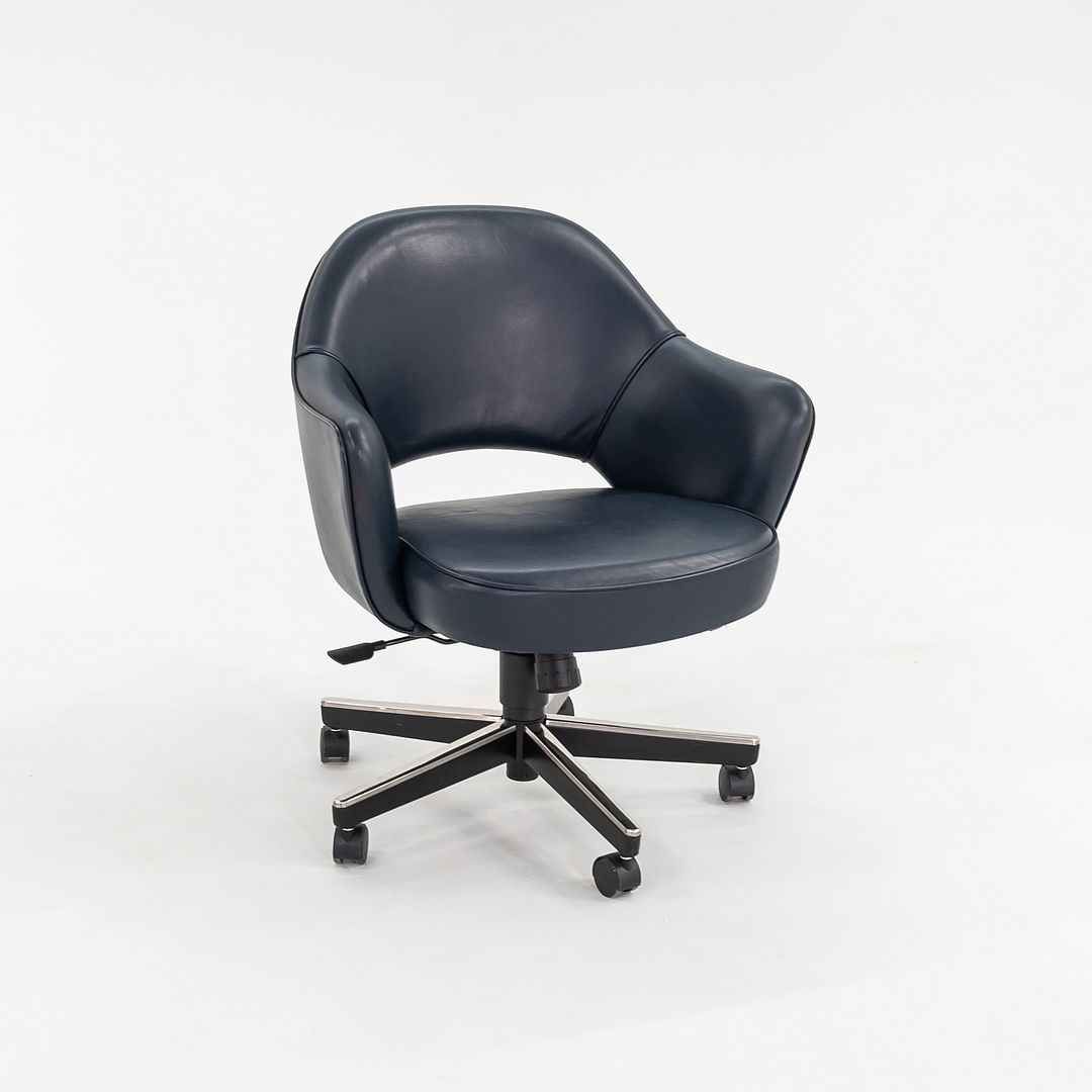 2010s Executive Arm Chair with Swivel Base by Eero Saarinen for Knoll in Blue Leather 6x Available