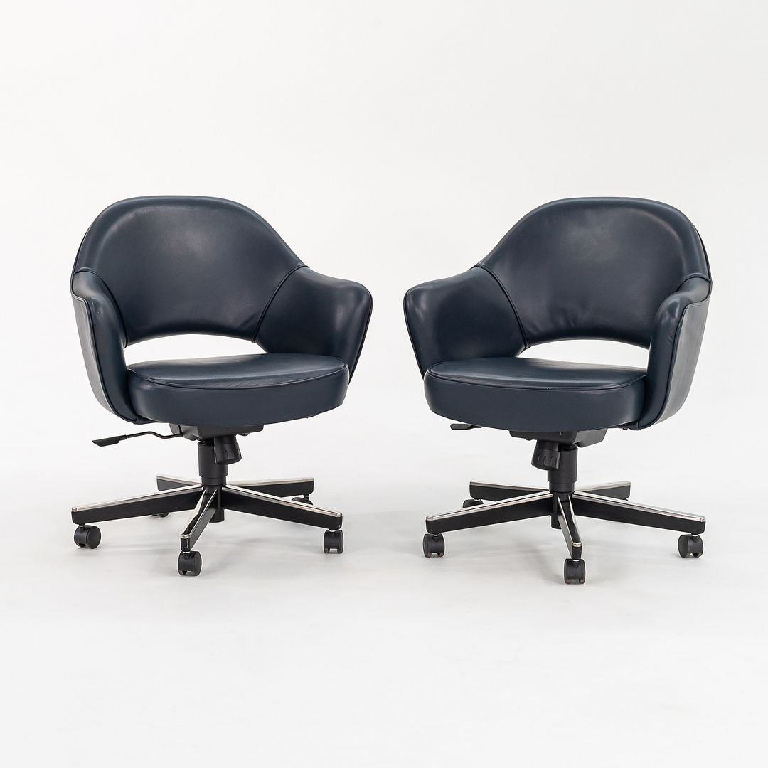 2010s Executive Arm Chair with Swivel Base by Eero Saarinen for Knoll in Blue Leather 6x Available