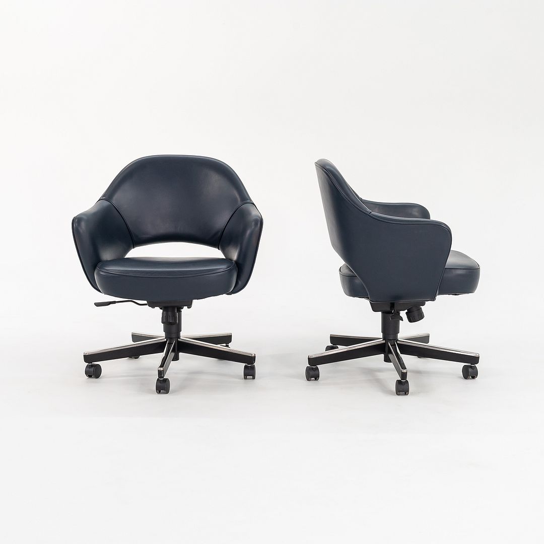 2010s Executive Arm Chair with Swivel Base by Eero Saarinen for Knoll in Blue Leather 6x Available