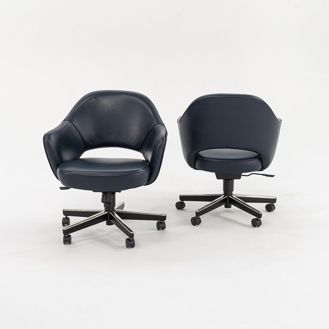2010s Executive Arm Chair with Swivel Base by Eero Saarinen for Knoll in Blue Leather 6x Available