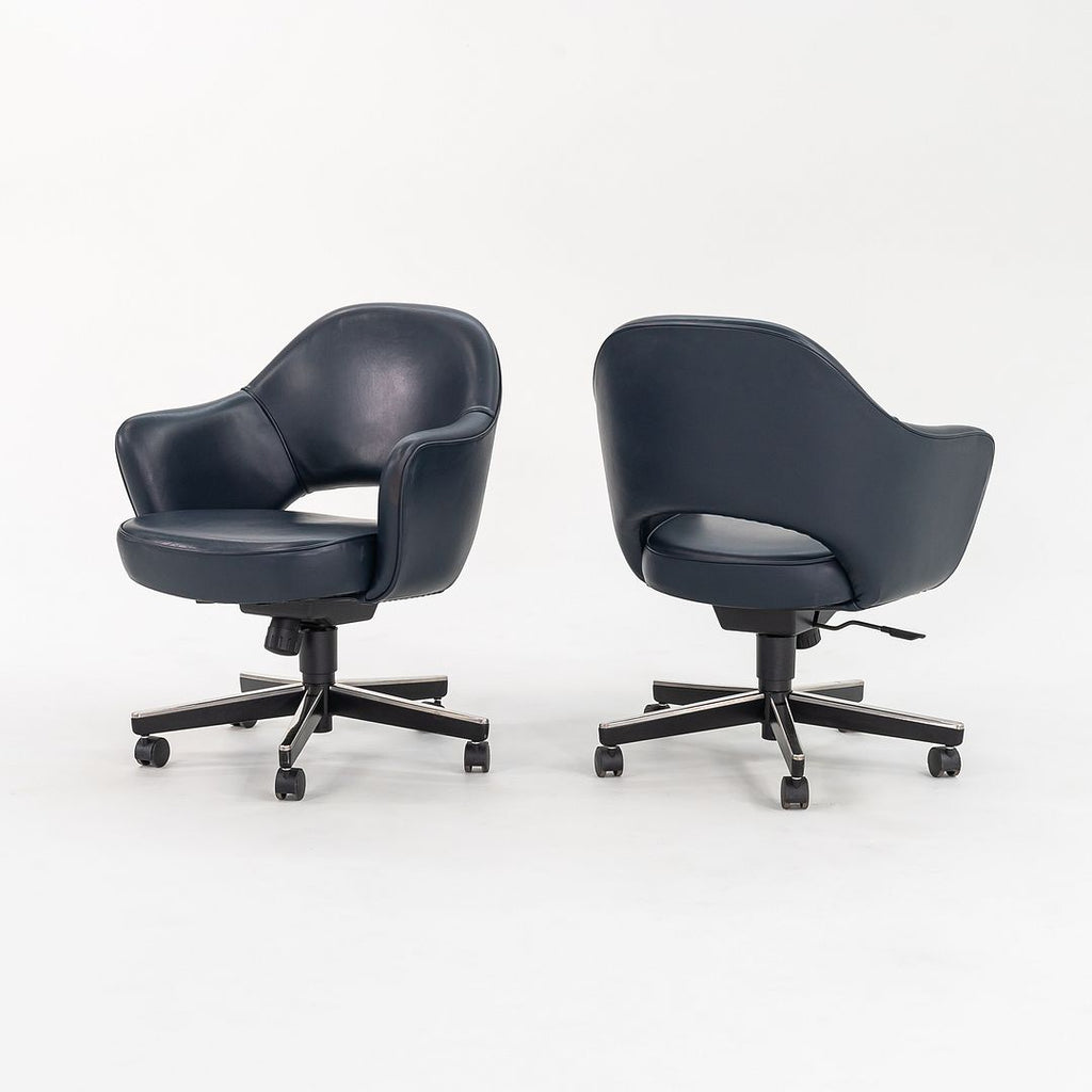 2010s Executive Arm Chair with Swivel Base by Eero Saarinen for Knoll in Blue Leather 6x Available