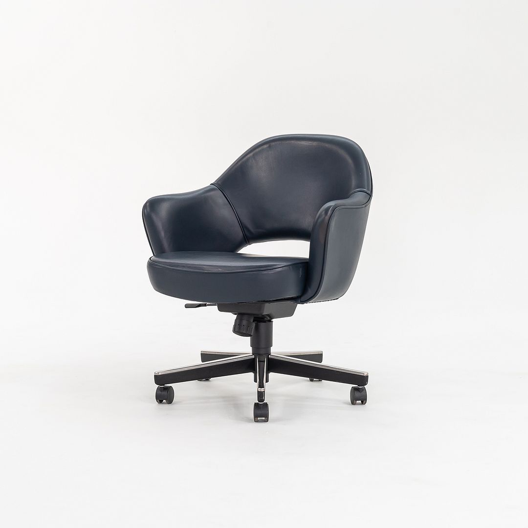 2010s Executive Arm Chair with Swivel Base by Eero Saarinen for Knoll in Blue Leather 6x Available