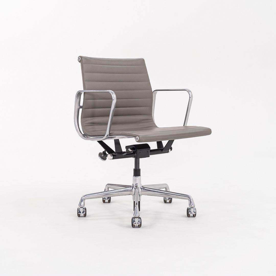 2015 Aluminum Group Management Desk Chair, Model EA335 by Charles and Ray Eames for Herman Miller in Grey Leather 2x Available