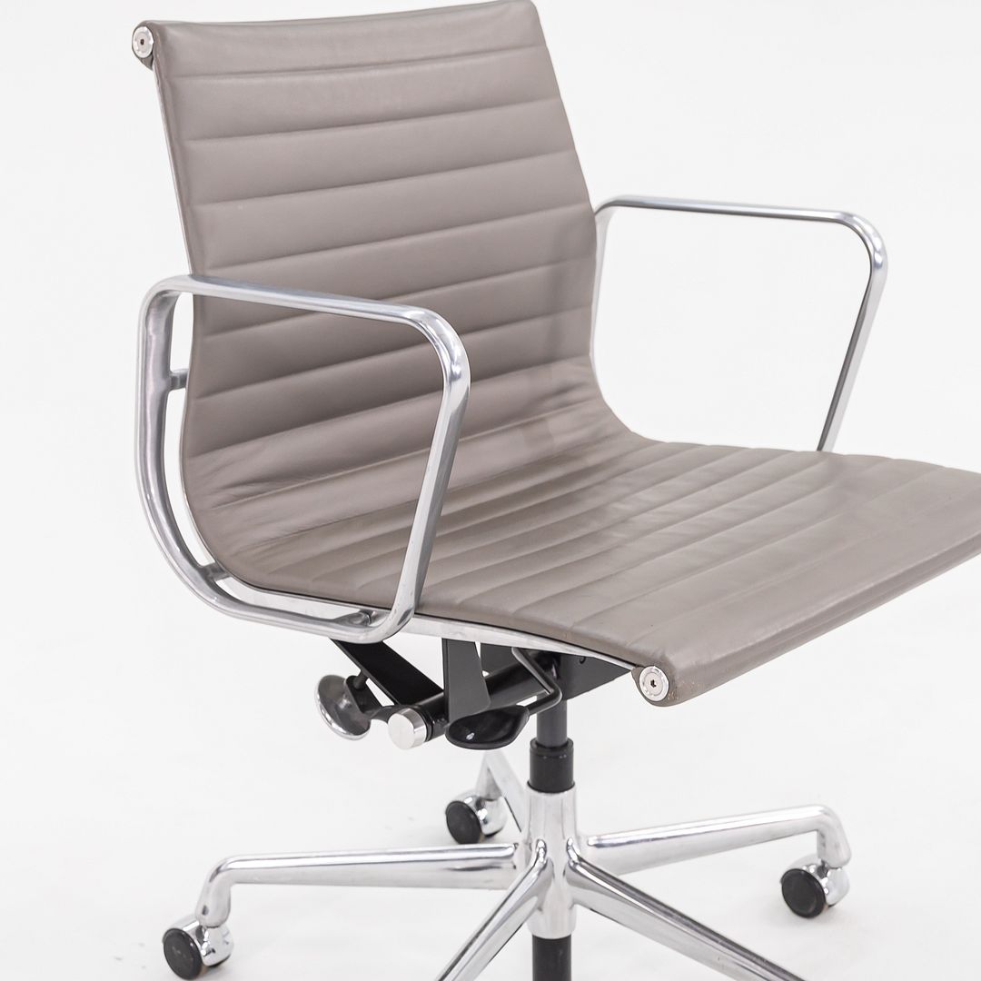 2015 Aluminum Group Management Desk Chair, Model EA335 by Charles and Ray Eames for Herman Miller in Grey Leather 2x Available