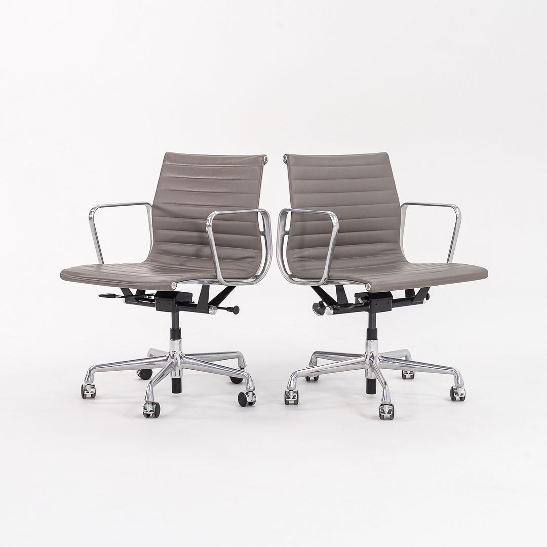 2015 Aluminum Group Management Desk Chair, Model EA335 by Charles and Ray Eames for Herman Miller in Grey Leather 2x Available