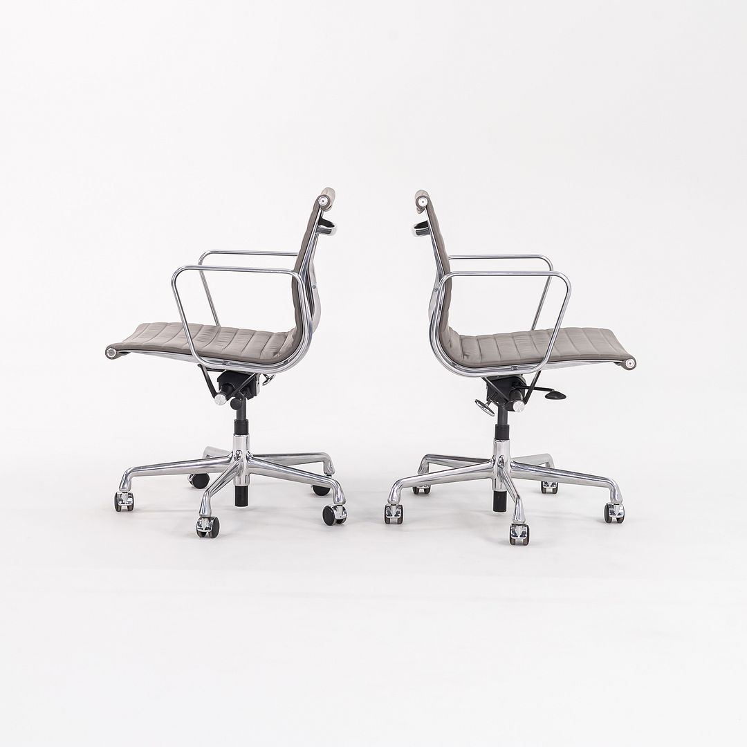 2015 Aluminum Group Management Desk Chair, Model EA335 by Charles and Ray Eames for Herman Miller in Grey Leather 2x Available