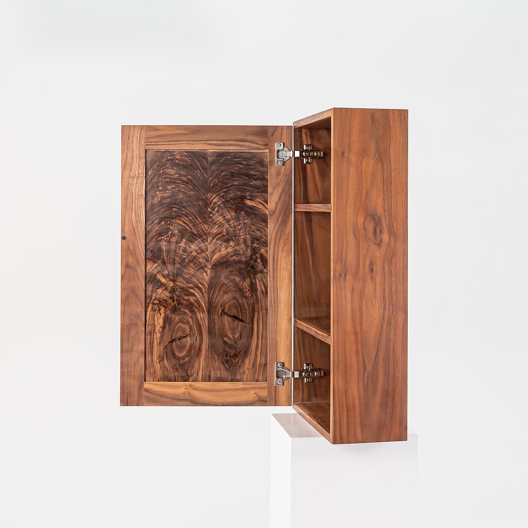 1990s Figured Walnut Studio Craft New Hope Woodworker Medicine Cabinet 18x30in