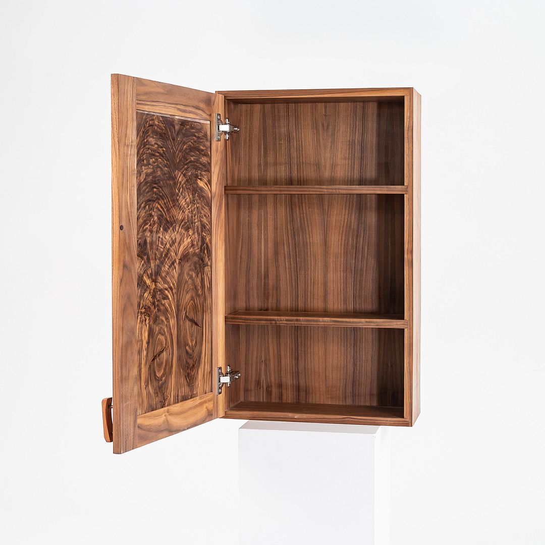 1990s Figured Walnut Studio Craft New Hope Woodworker Medicine Cabinet 18x30in
