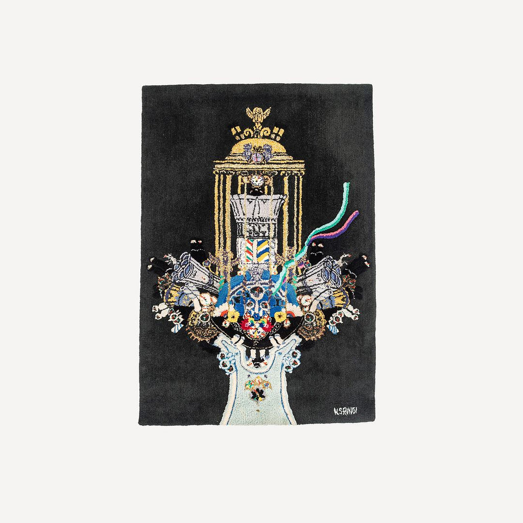 C. 1970s Kjell A Sorensen-Ringi Swedish Wall Tapestry Rug "Black Machine" No.1/6