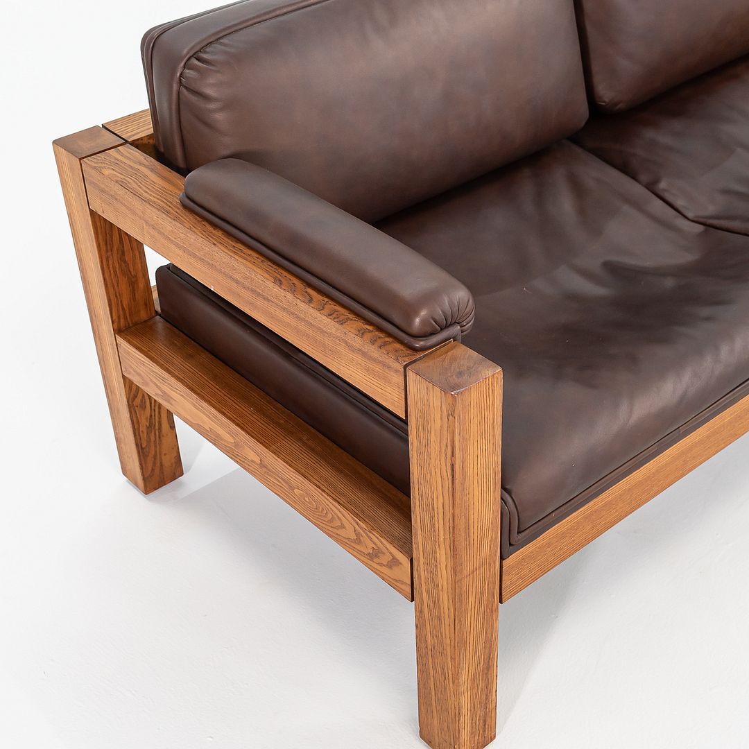 1975 Three Seat Sofa by Warren Platner for CI Designs in Oak and Brown Leather