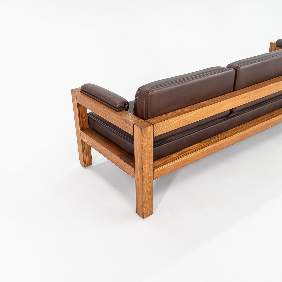 1975 Three Seat Sofa by Warren Platner for CI Designs in Oak and Brown Leather